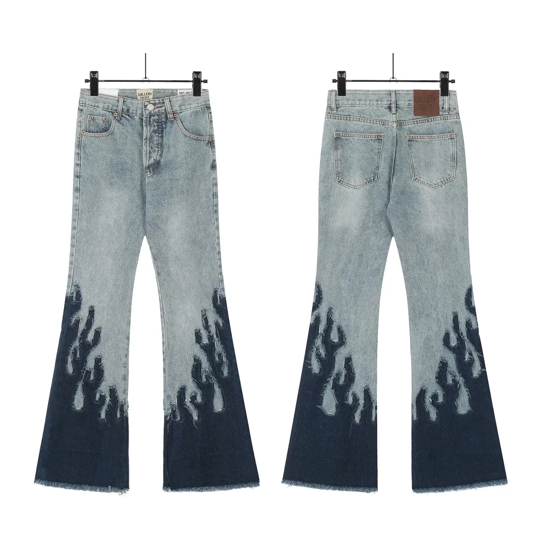 #8019 P250💰 GALLERY DEPT. Denim splicing flames🔥flare pants washed and distressed spliced jeans -Original purchase and pattern making to truly restore the ultimate vintage texture -Original hardware accessories, washed and other elevators, QR code analysis are all purchased from the original factory, with high degree of restoration, you are welcome to compare with a certain product ~ -Three-dimensional version Loose and comfortable, not picky about the figure, taller and slimmer, factory Seiko, original factory quality control, same style for men and women, can be matched with couples Versatile recommendation: must-have jeans for all seasons Color: blue Size: S-XXL (28-36)